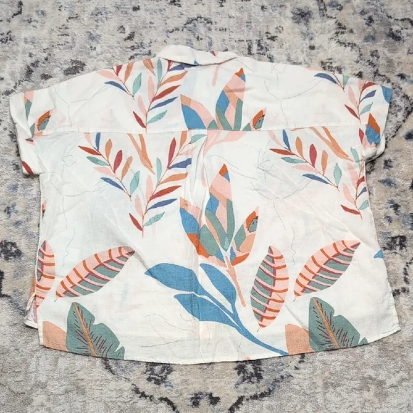 Cynthia Rowley Linen Shirt Women’s M Tropical Leaf Print Button Up Resort - Picture 5 of 5